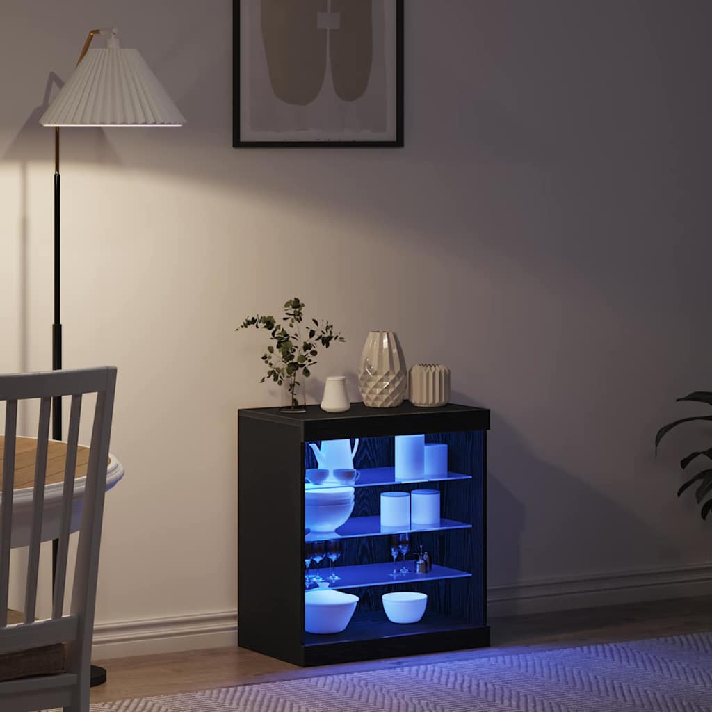LED-Sideboard Schwarz Eichen-Optik 60,5 x 37 x 67 cm