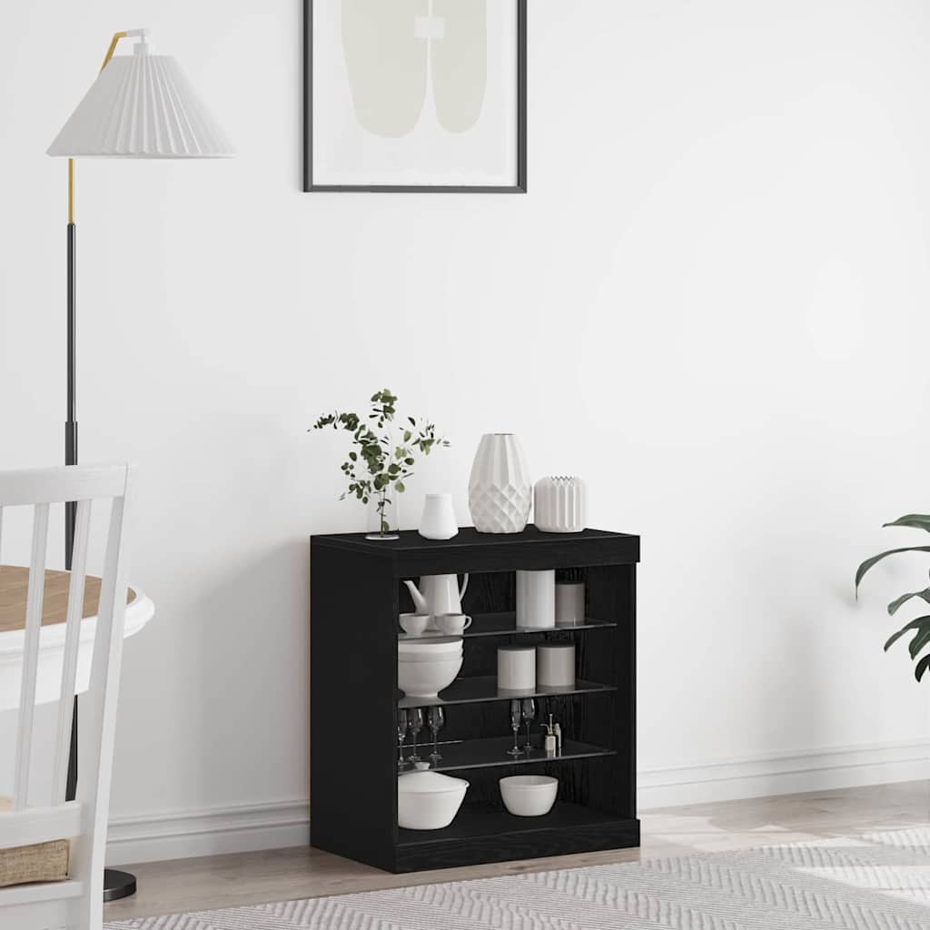 LED-Sideboard Schwarz Eichen-Optik 60,5 x 37 x 67 cm