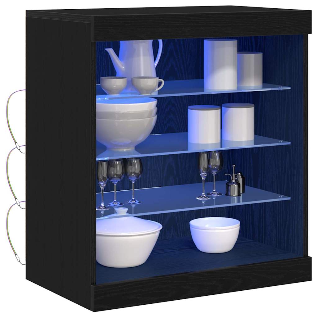 LED-Sideboard Schwarz Eichen-Optik 60,5 x 37 x 67 cm