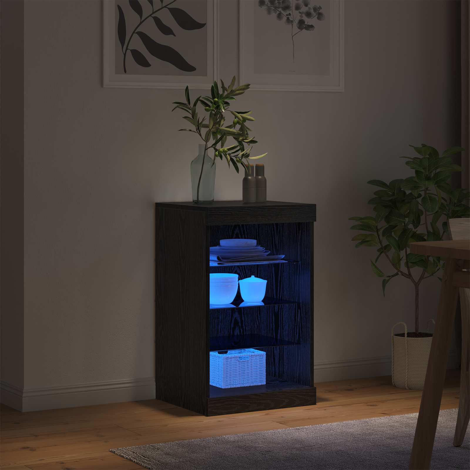 LED-Sideboard Schwarz Eichen-Optik 41 x 37 x 67 cm
