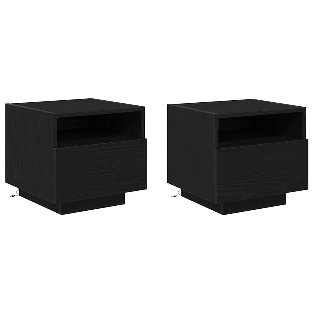 Nachttisch 2 pcs Schwarz Eichen-Optik 40 x 39 x 37 cm