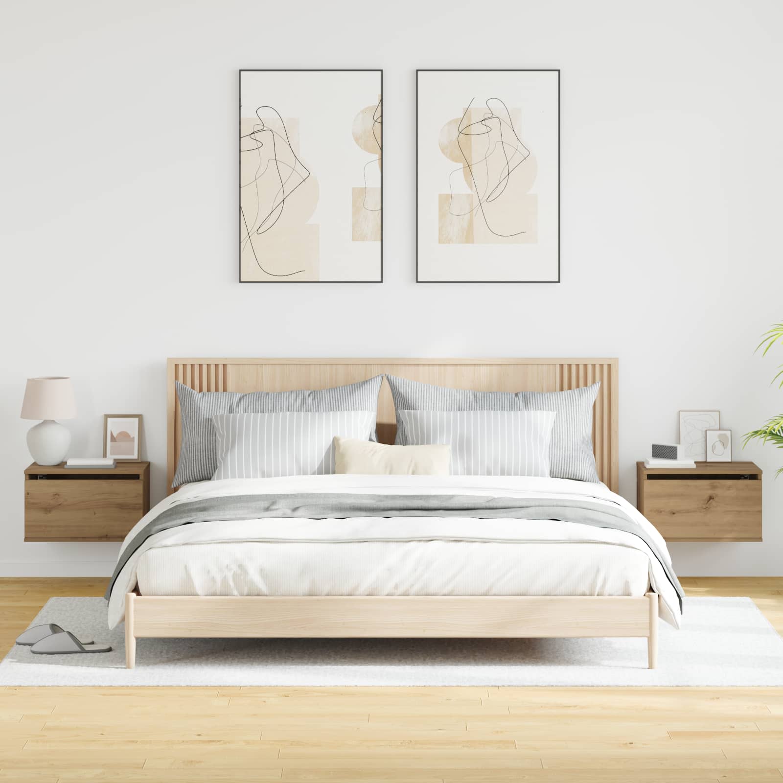 Wandmontiertes Nachttischchen 2 pcs Artisan-Eiche Holzwerkstoff