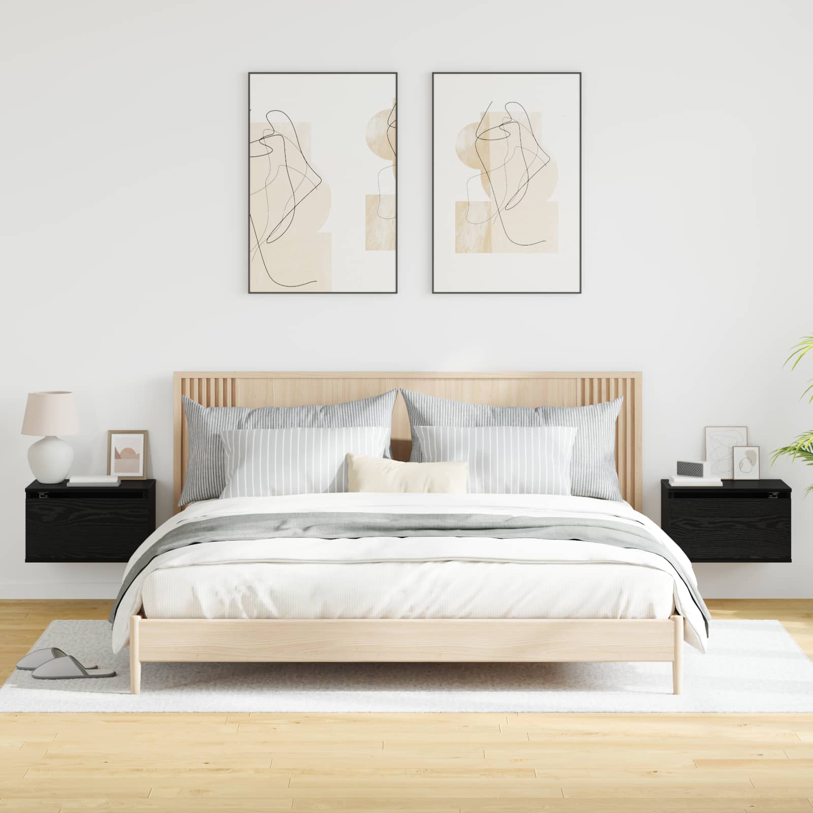 Wandmontiertes Nachttischchen 2 pcs Schwarz Eichen-Optik