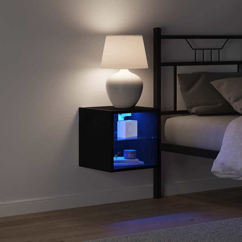 LED Wand Nachttischschrank 2 pcs Schwarz 30 x 28,5 x 30 cm