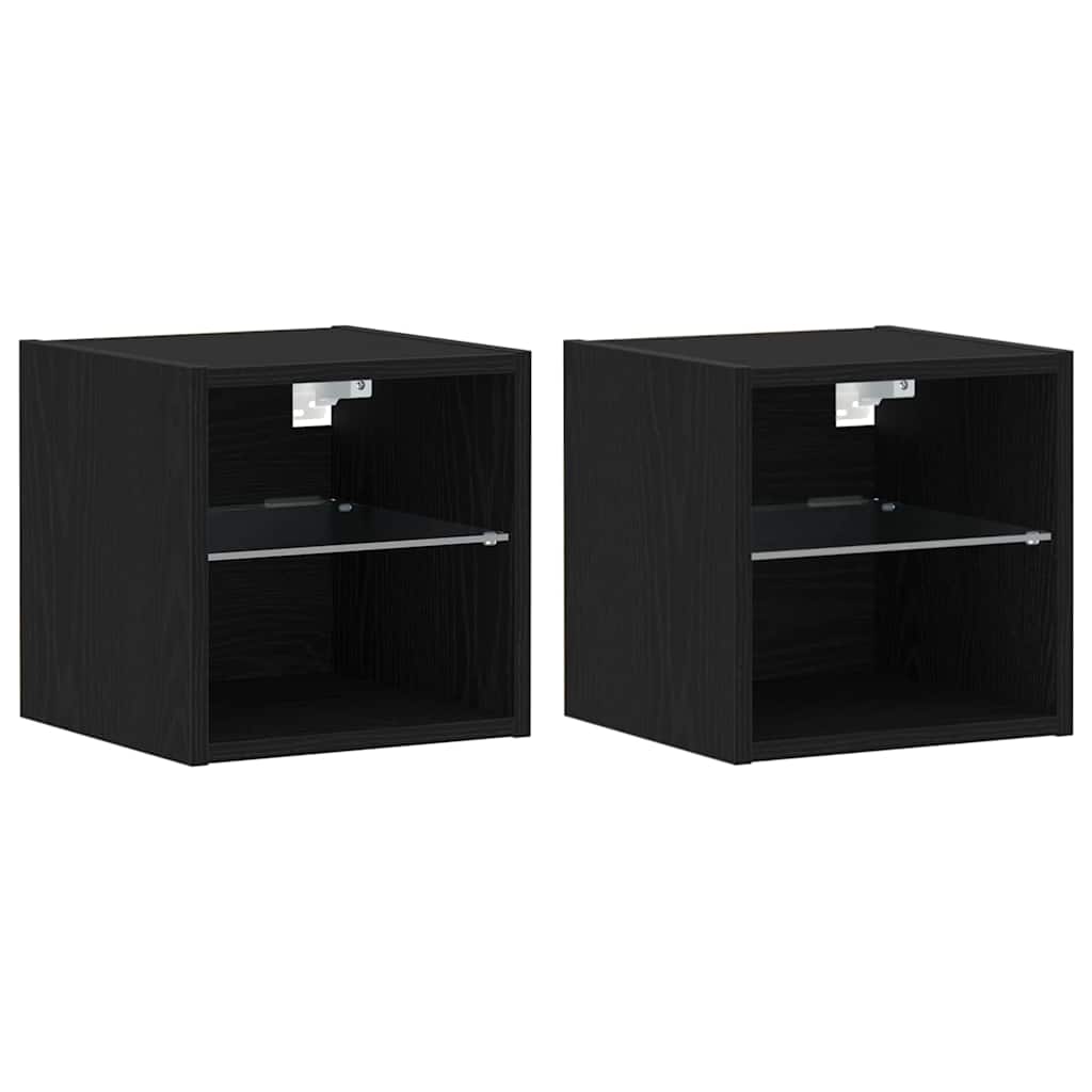 LED Wand Nachttischschrank 2 pcs Schwarz 30 x 28,5 x 30 cm