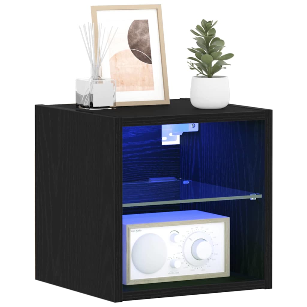 LED Wand Nachttischschrank 2 pcs Schwarz 30 x 28,5 x 30 cm