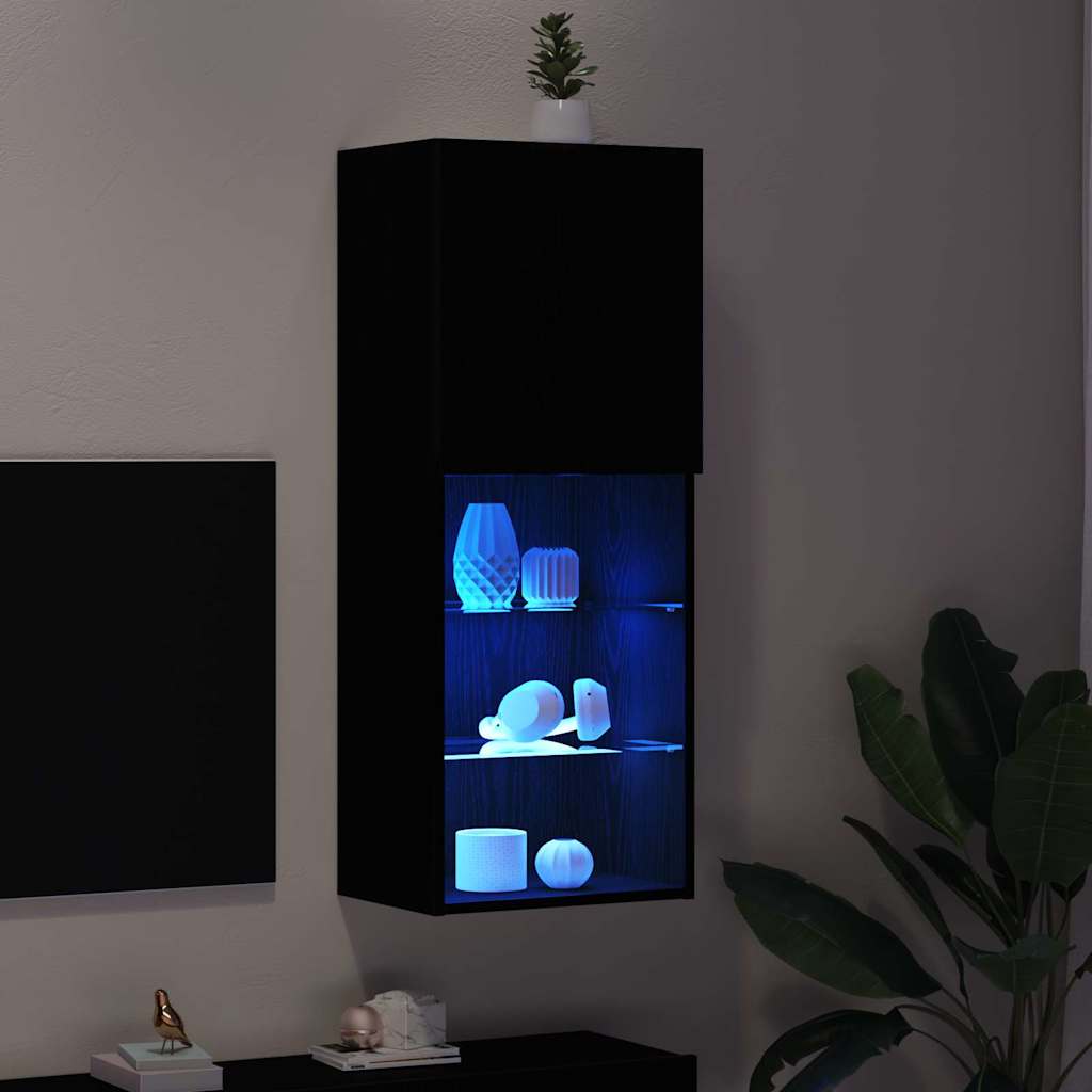 TV-Schrankset mit LED Schwarz Eichen-Optik 40,5 x 30 x 102 cm