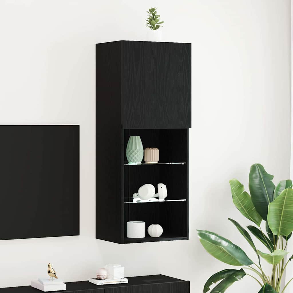 TV-Schrankset mit LED Schwarz Eichen-Optik 40,5 x 30 x 102 cm