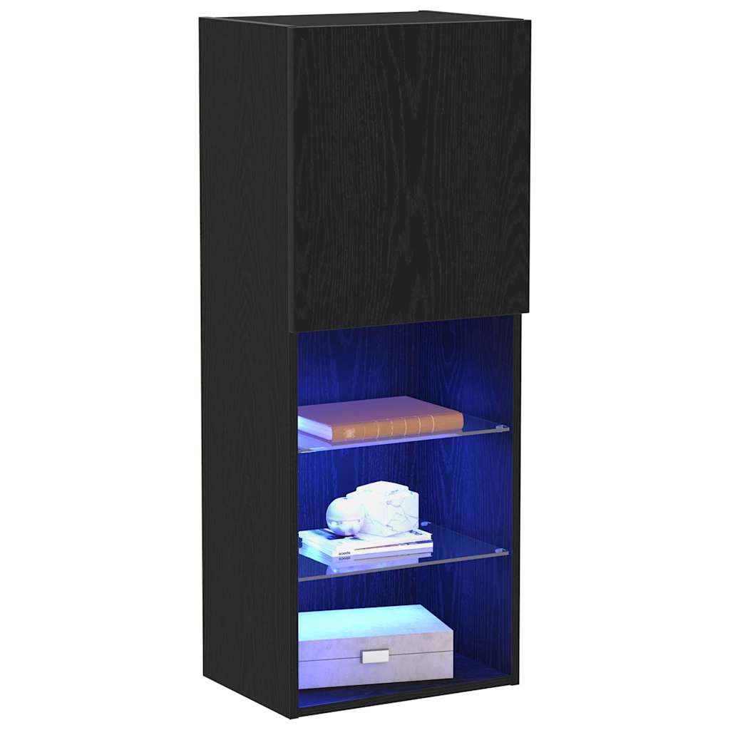 TV-Schrankset mit LED Schwarz Eichen-Optik 40,5 x 30 x 102 cm