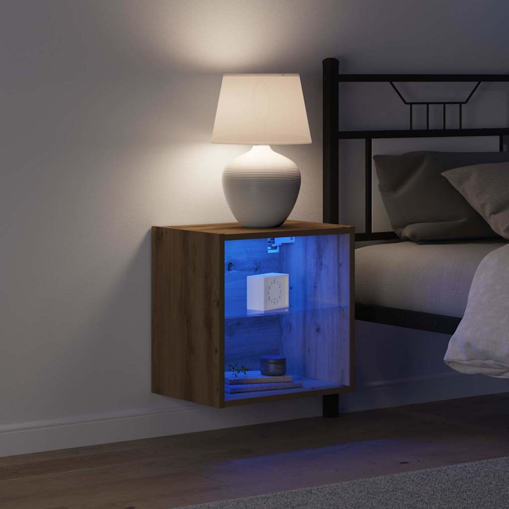 Schwimmendes Regal mit LED-Licht Braun 40 x 28,5 x 40 cm