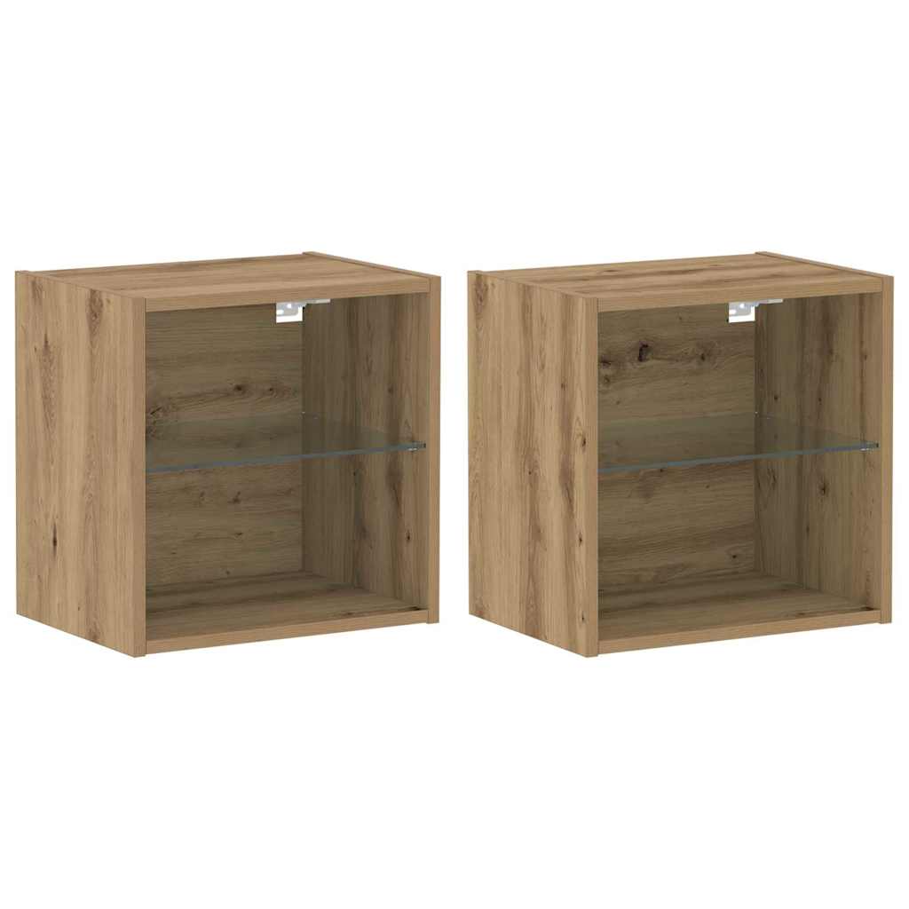 Schwimmendes Regal mit LED-Licht 2 pcs Braun 40 x 28,5 x 40 cm