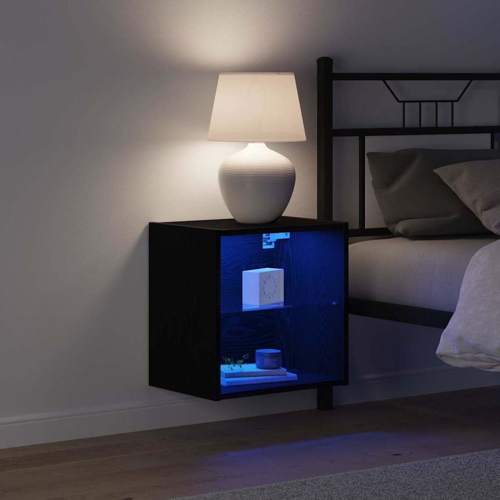 Schwimmendes Regal mit LED-Licht 2 pcs Schwarz Holzwerkstoff