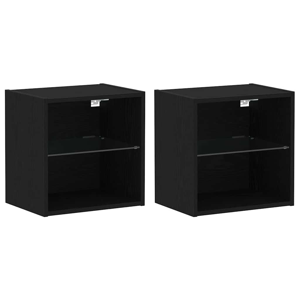 Schwimmendes Regal mit LED-Licht 2 pcs Schwarz Holzwerkstoff