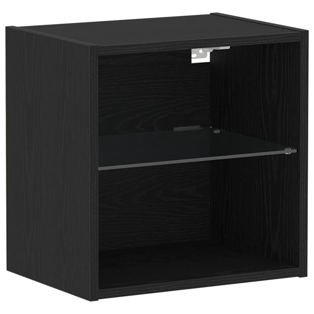 Schwimmendes Regal mit LED-Licht 2 pcs Schwarz Holzwerkstoff