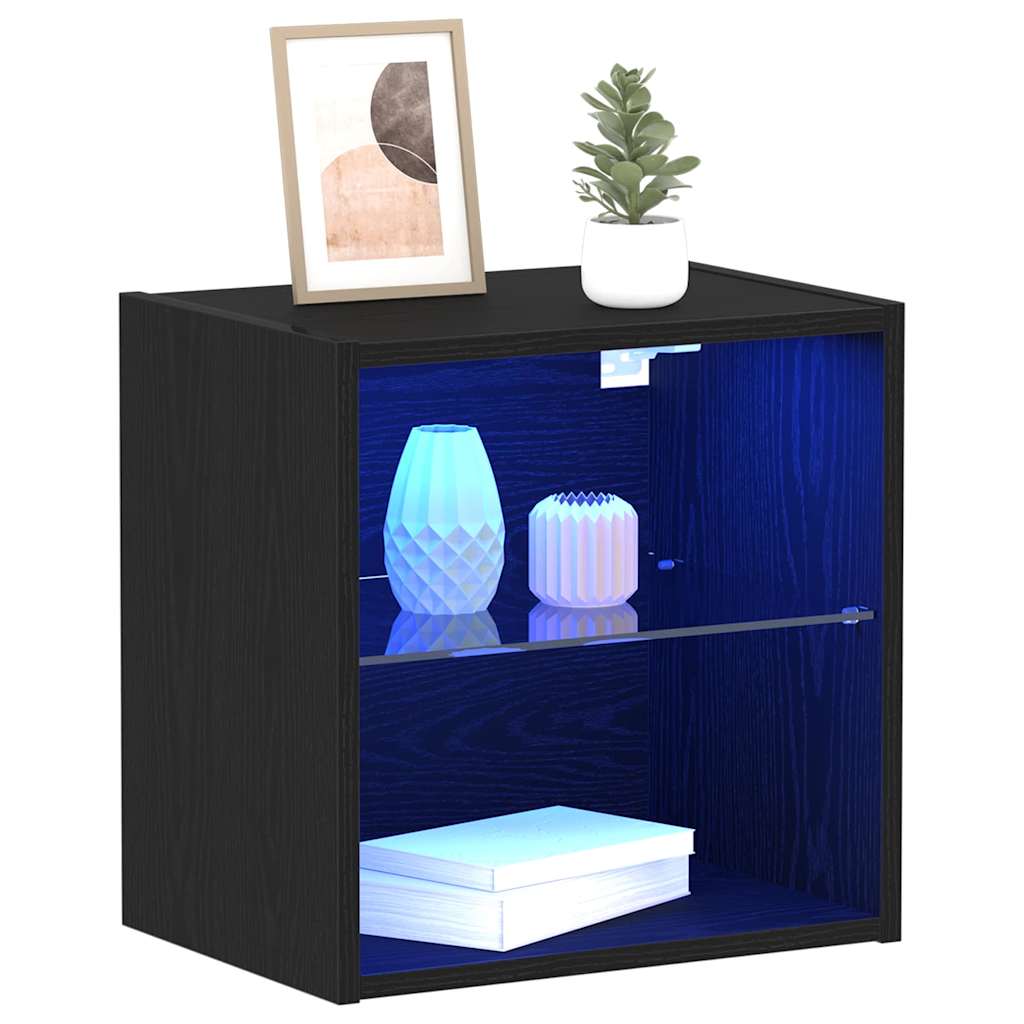 Schwimmendes Regal mit LED-Licht 2 pcs Schwarz Holzwerkstoff
