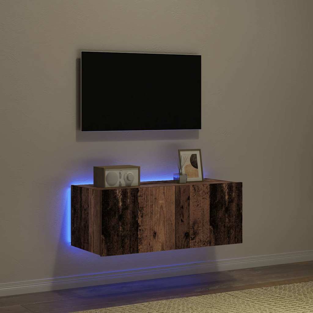 TV-Wandschrank mit LED Altholz 80 x 35 x 31 cm Holzwerkstoff