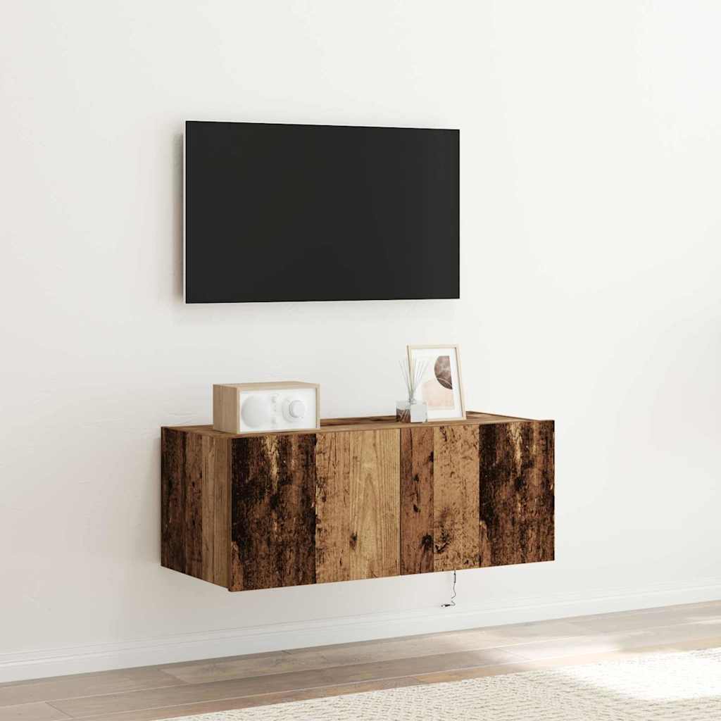 TV-Wandschrank mit LED Altholz 80 x 35 x 31 cm Holzwerkstoff