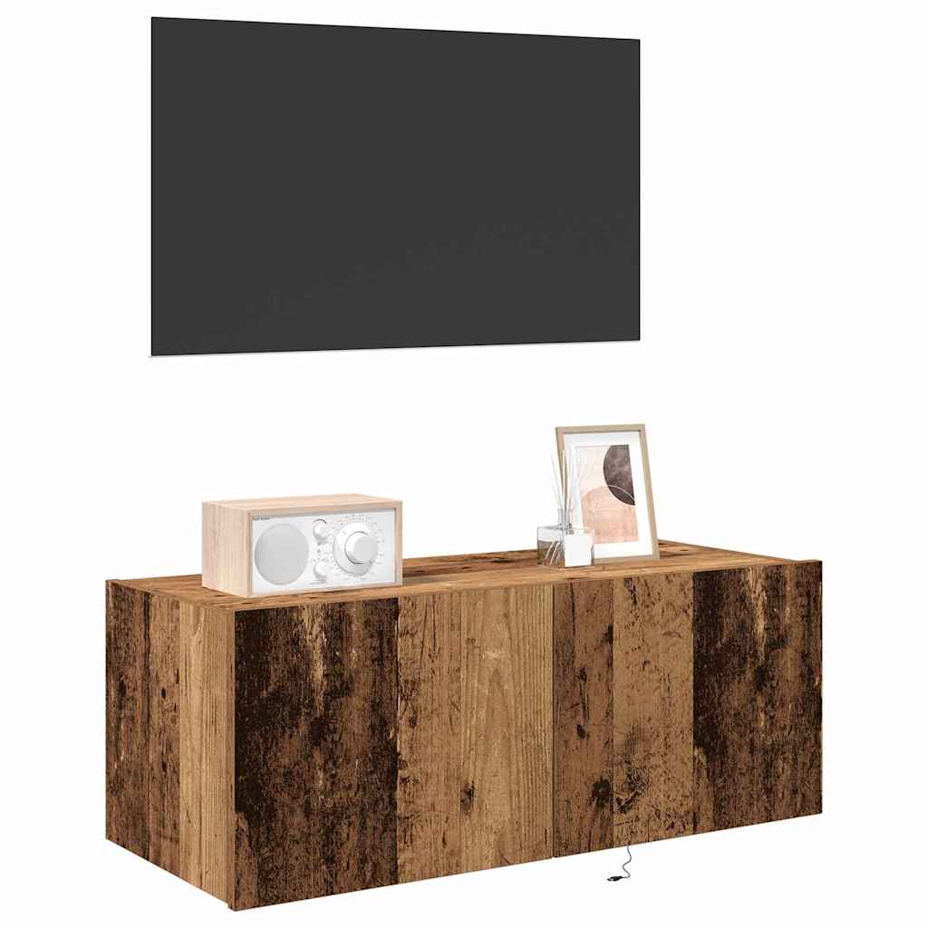 TV-Wandschrank mit LED Altholz 80 x 35 x 31 cm Holzwerkstoff