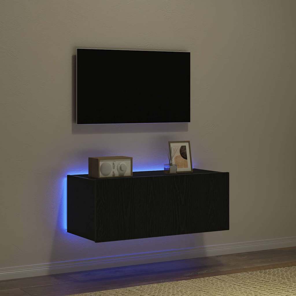 TV-Wandschrank mit LED Schwarz Eichen-Optik 80 x 35 x 31 cm