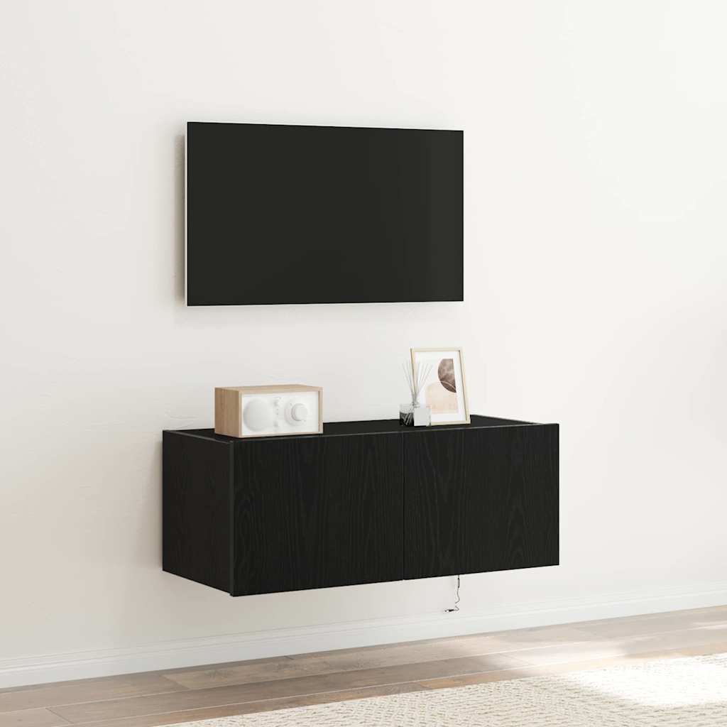 TV-Wandschrank mit LED Schwarz Eichen-Optik 80 x 35 x 31 cm