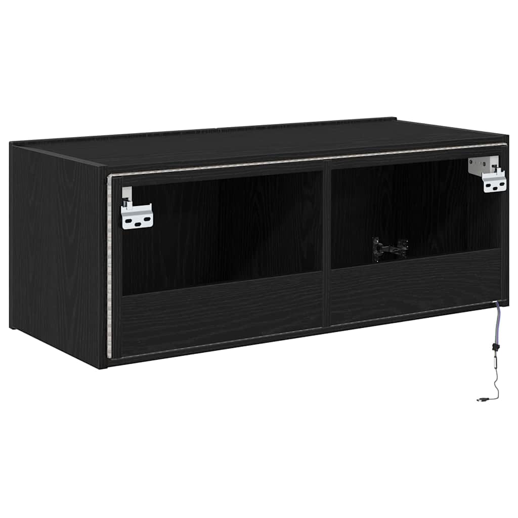 TV-Wandschrank mit LED Schwarz Eichen-Optik 80 x 35 x 31 cm