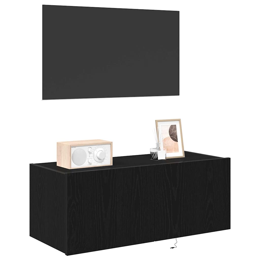 TV-Wandschrank mit LED Schwarz Eichen-Optik 80 x 35 x 31 cm