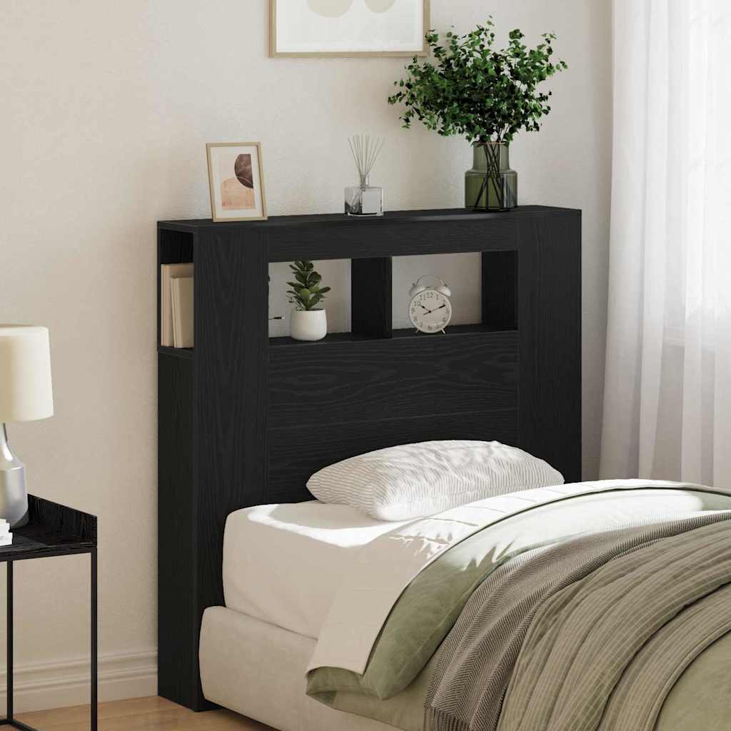 LED Kopfteil Schwarz Eichen-Optik 100 x 18,5 x 103,5 cm