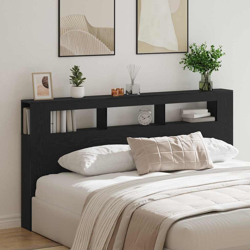 LED Kopfteil Schwarz Eichen-Optik 200 x 18,5 x 103,5 cm