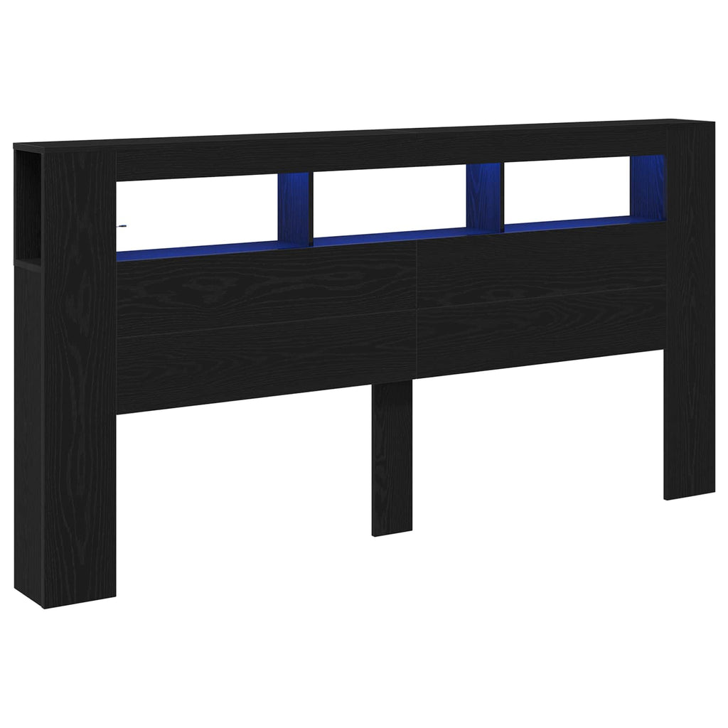 LED Kopfteil Schwarz Eichen-Optik 200 x 18,5 x 103,5 cm