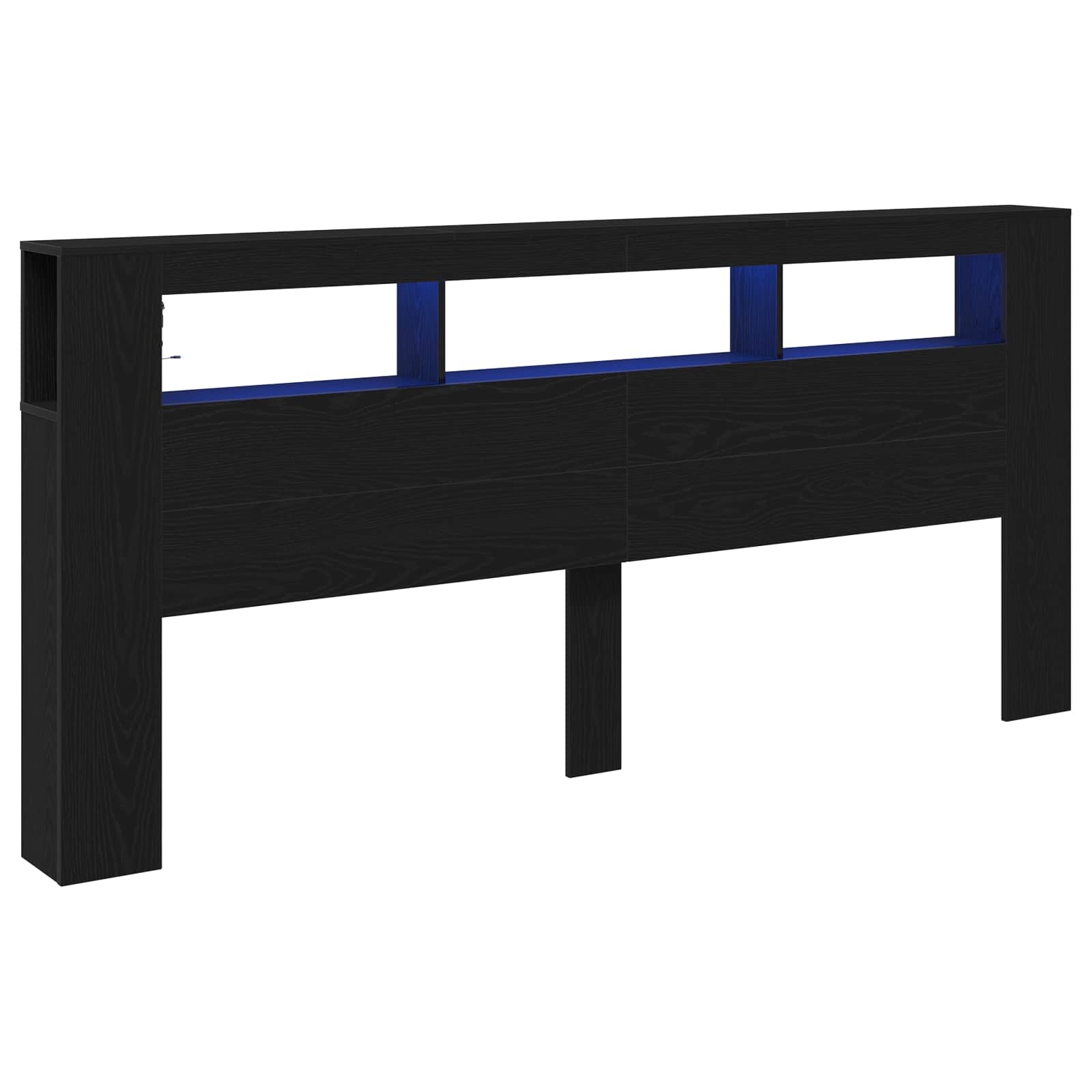 LED Kopfteil Schwarz Eichen-Optik 220 x 18,5 x 103,5 cm