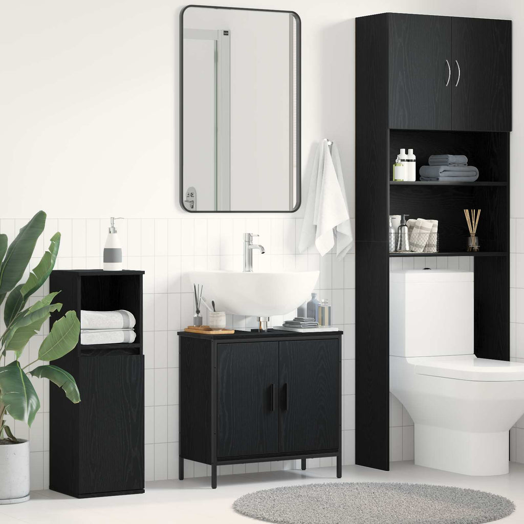 Waschbeckenschrank mit Tür Schwarz Eichen-Optik 60 x 30 x 60 cm