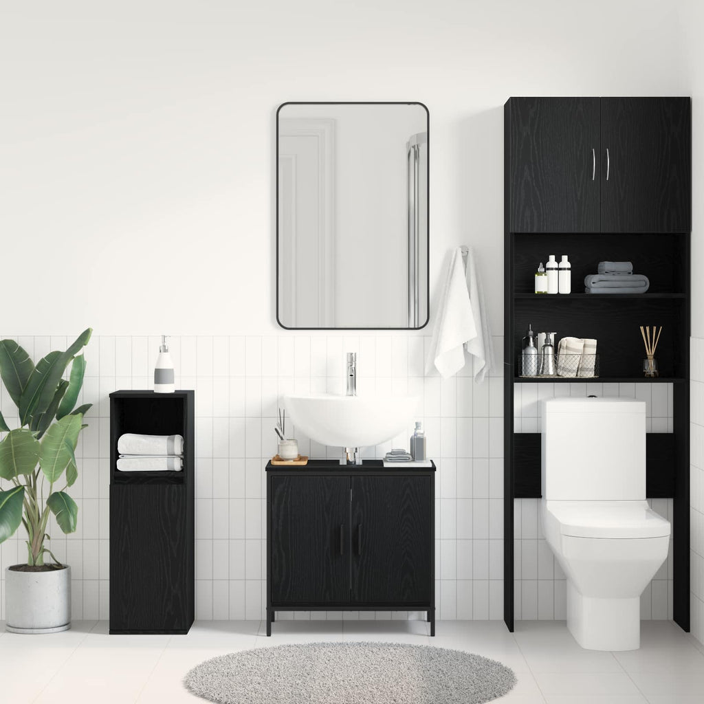 Waschbeckenschrank mit Tür Schwarz Eichen-Optik 60 x 30 x 60 cm
