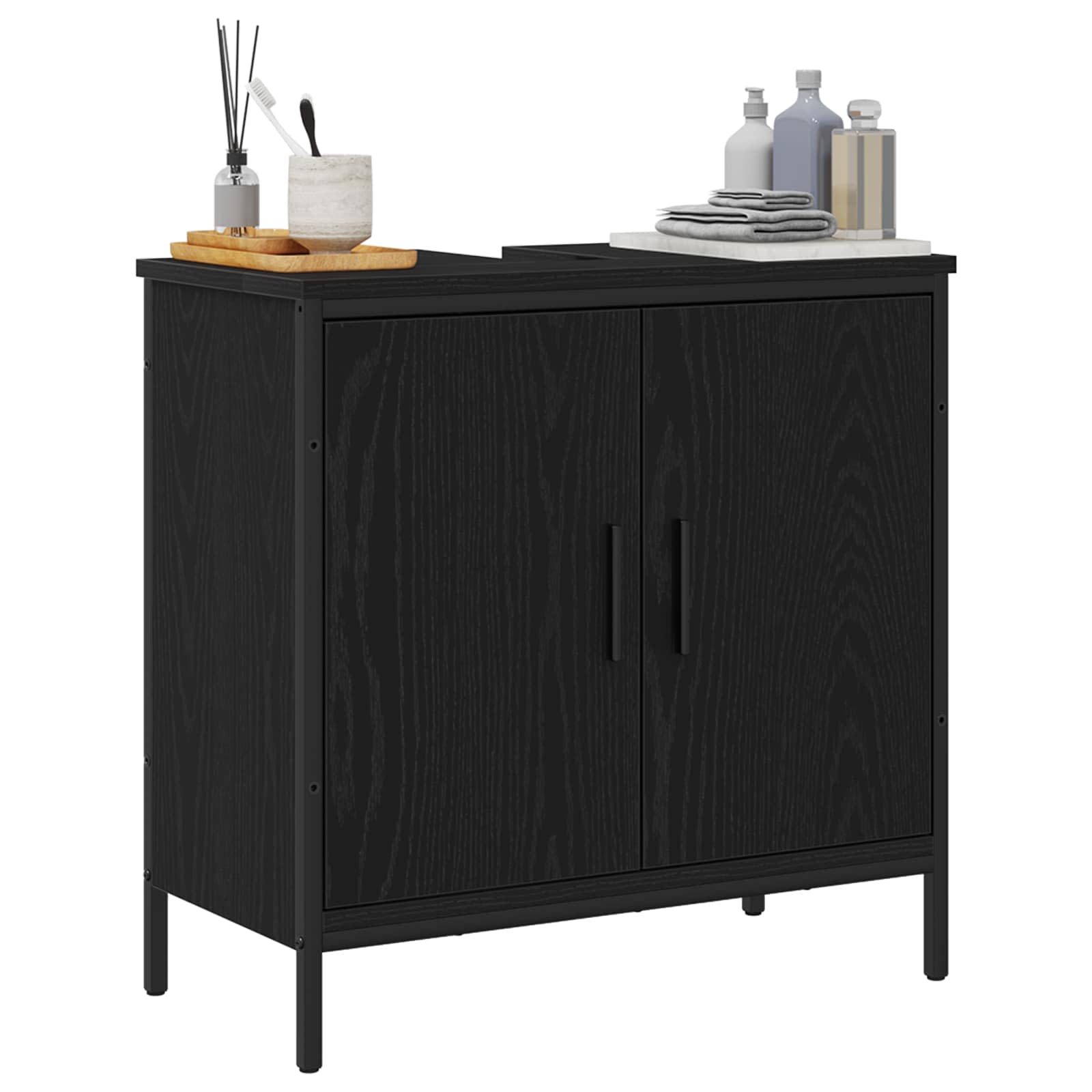 Waschbeckenschrank mit Tür Schwarz Eichen-Optik 60 x 30 x 60 cm