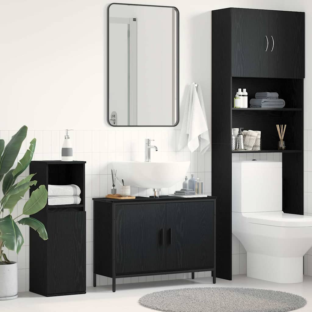 Waschbeckenschrank mit Tür Schwarz Eichen-Optik 80 x 30 x 60 cm