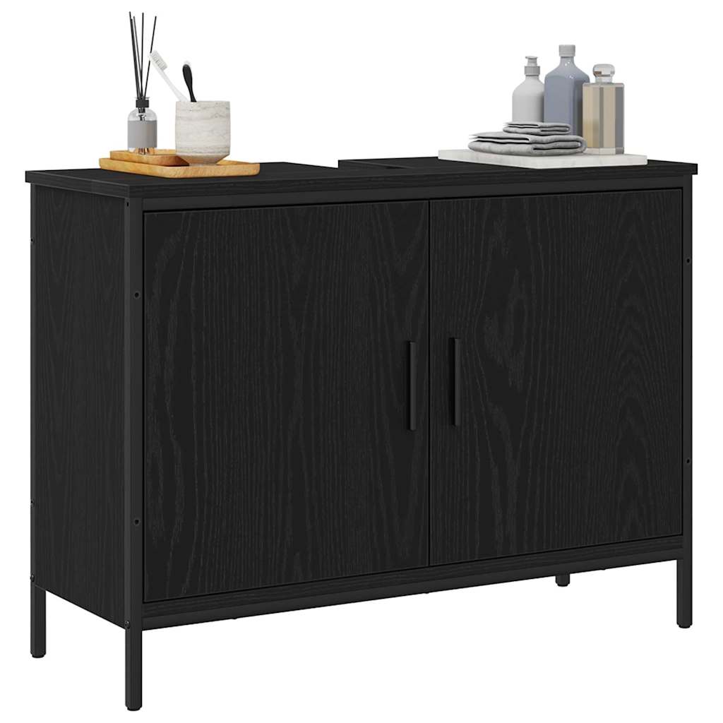 Waschbeckenschrank mit Tür Schwarz Eichen-Optik 80 x 30 x 60 cm