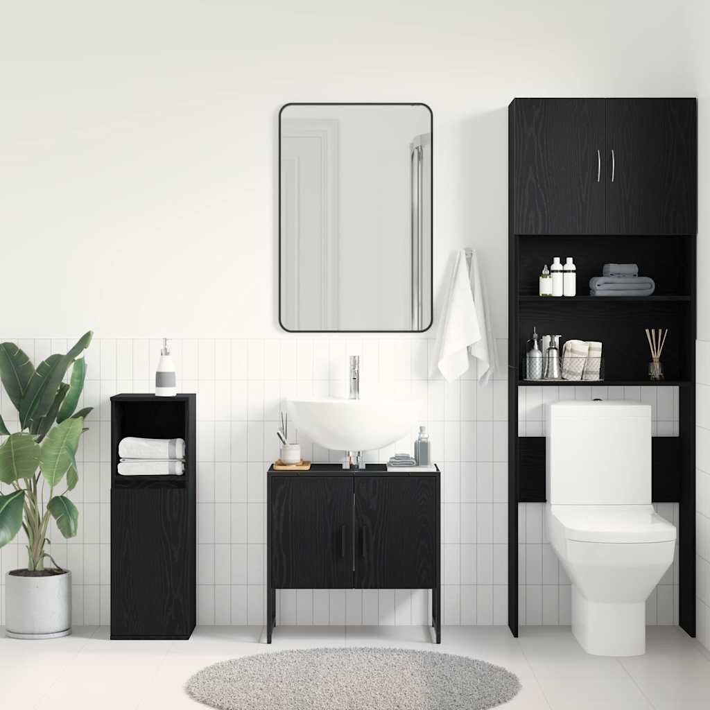 Waschbeckenschrank mit Tür Schwarz Eichen-Optik 60 x 30 x 60 cm