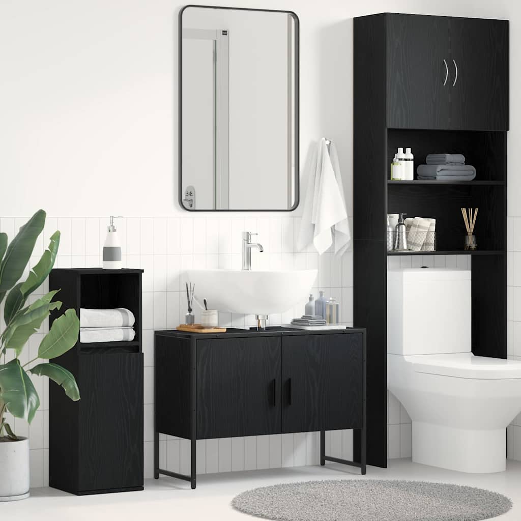 Waschbeckenschrank mit Tür Schwarz Eichen-Optik 80 x 30 x 60 cm