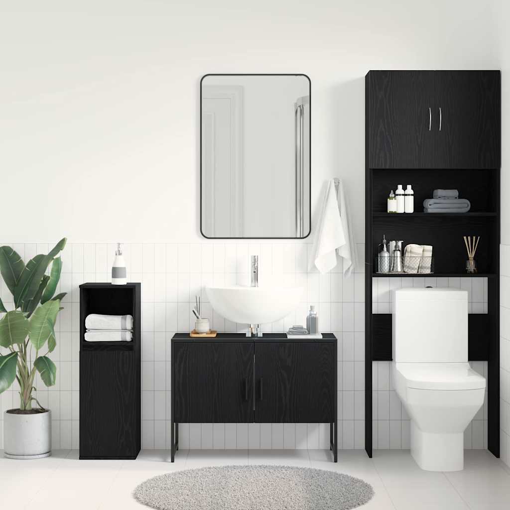 Waschbeckenschrank mit Tür Schwarz Eichen-Optik 80 x 30 x 60 cm