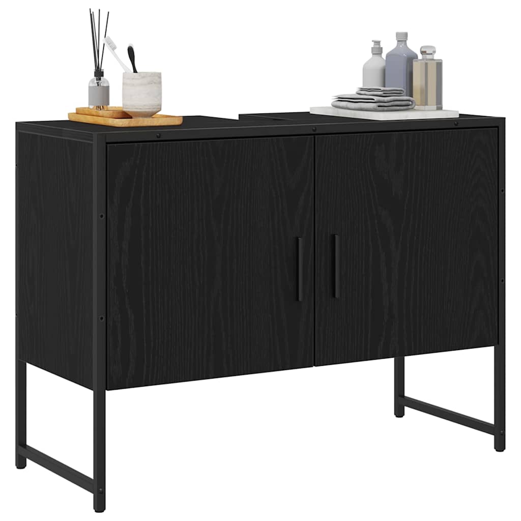 Waschbeckenschrank mit Tür Schwarz Eichen-Optik 80 x 30 x 60 cm