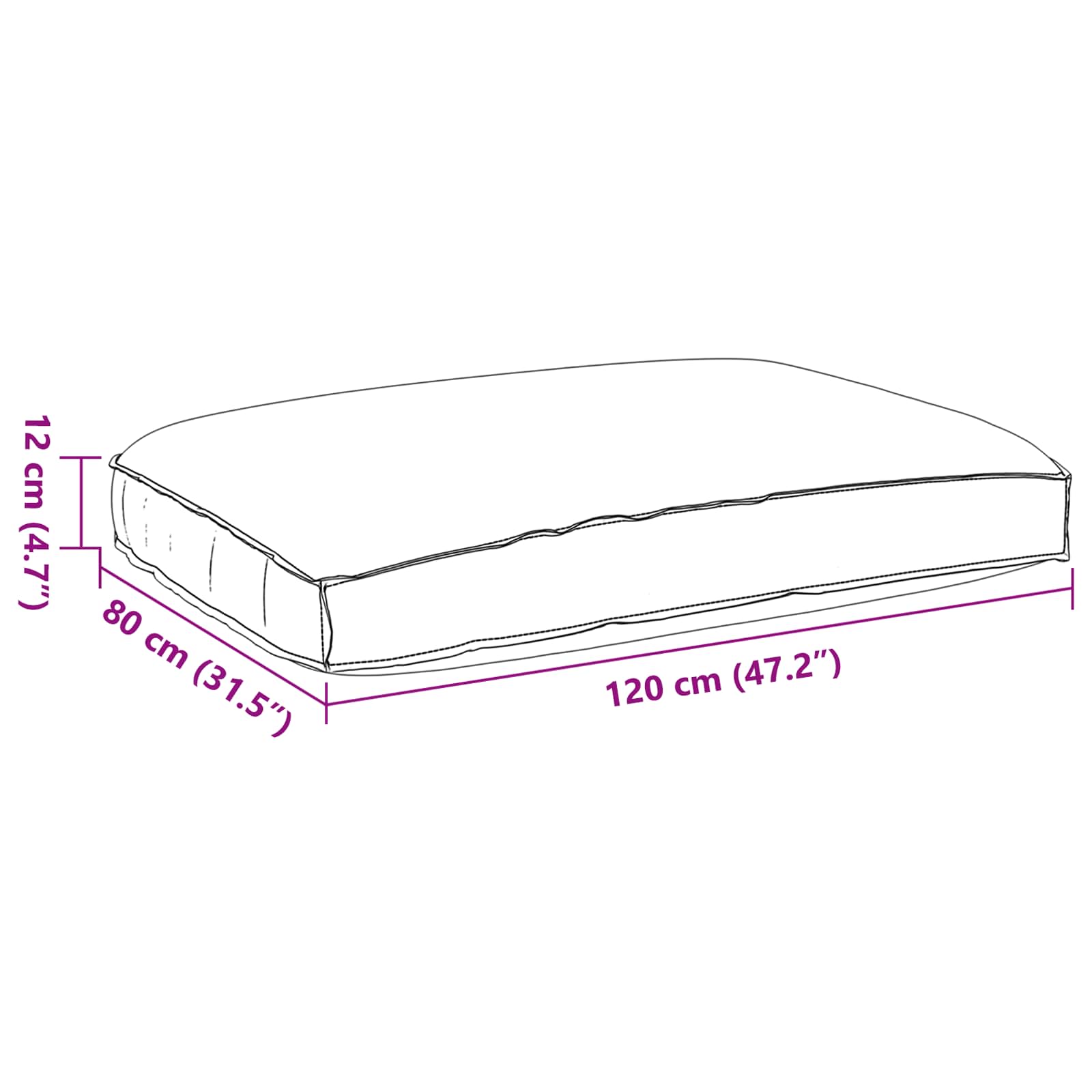 Kissen Anthrazit 120 x 80 x 12 cm Oxford-Stoff