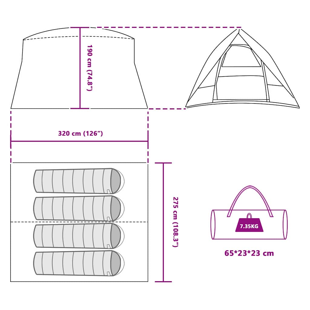 Campingzelt mit Dach mit Speicher Grün 320 x 275 x 190 cm Taft