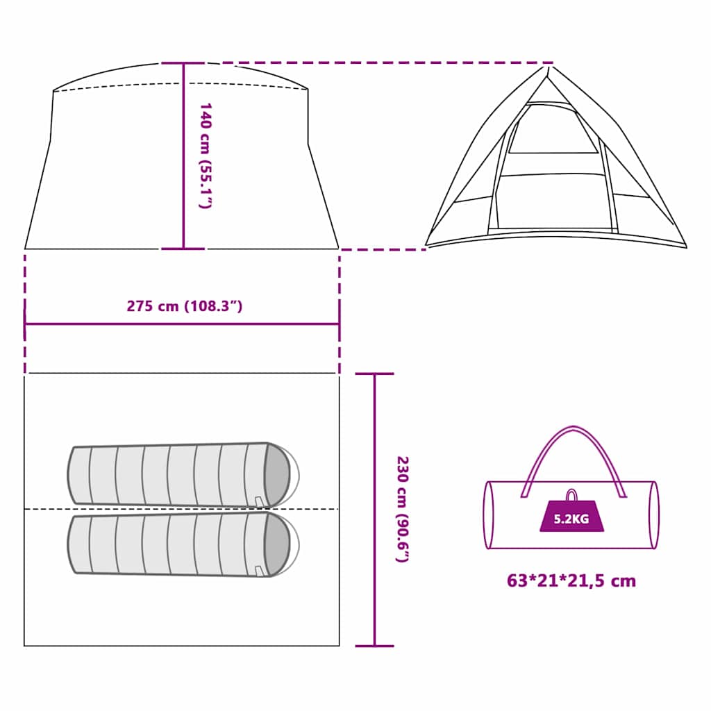 Campingzelt mit Dach Grau und Orange 275 x 230 x 140 cm Taft