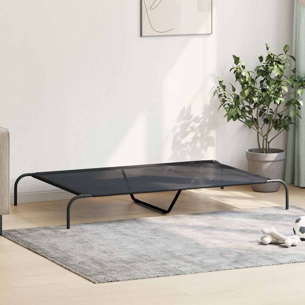 Hundebett Erhöht Schwarz 150x90x20 cm Textilene und Stahl