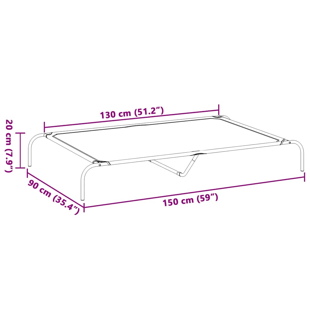 Hundebett Erhöht Schwarz 150x90x20 cm Textilene und Stahl