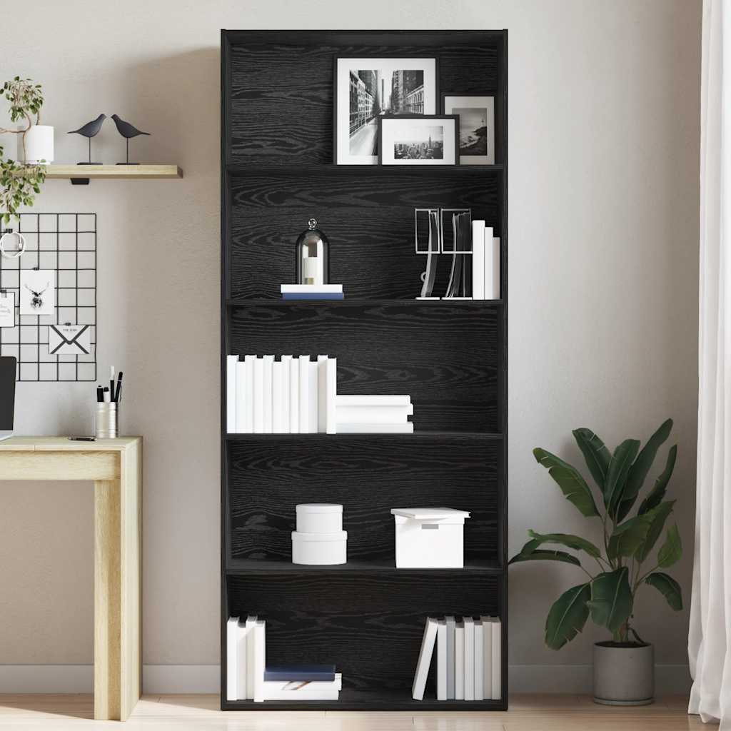 Bücherregal Schwarz Eichen-Optik 80x30x189 cm Holzwerkstoff