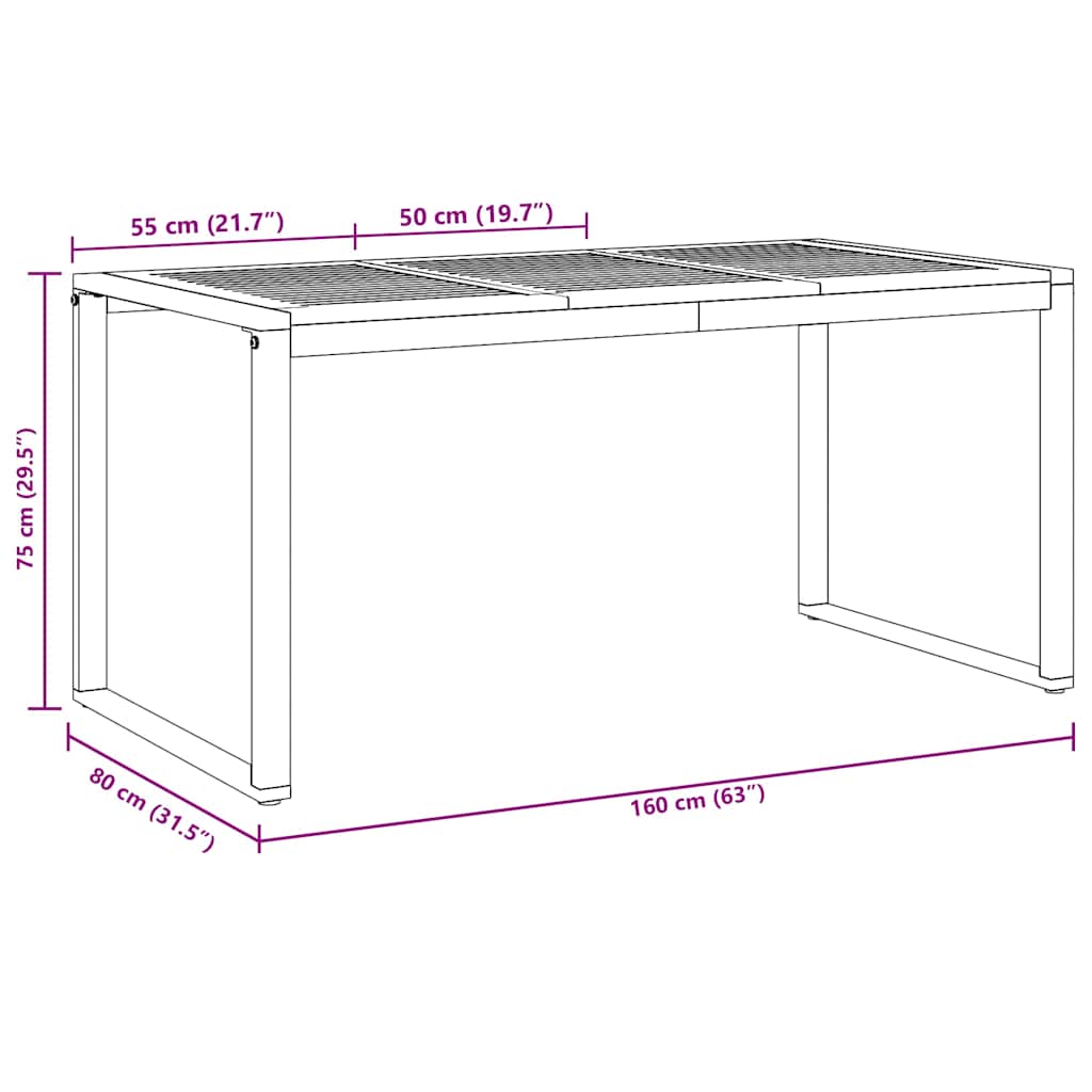 Gartentisch Grau 160 x 80 x 75 cm Massivholz Akazie