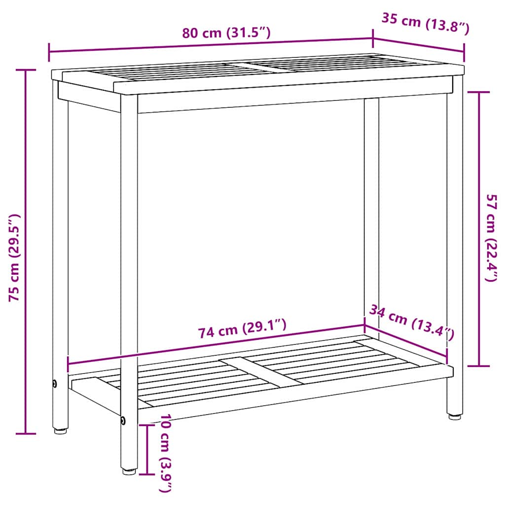 Tisch für Outdoor Natürlich und Schwarz 80 x 35 x 75 cm