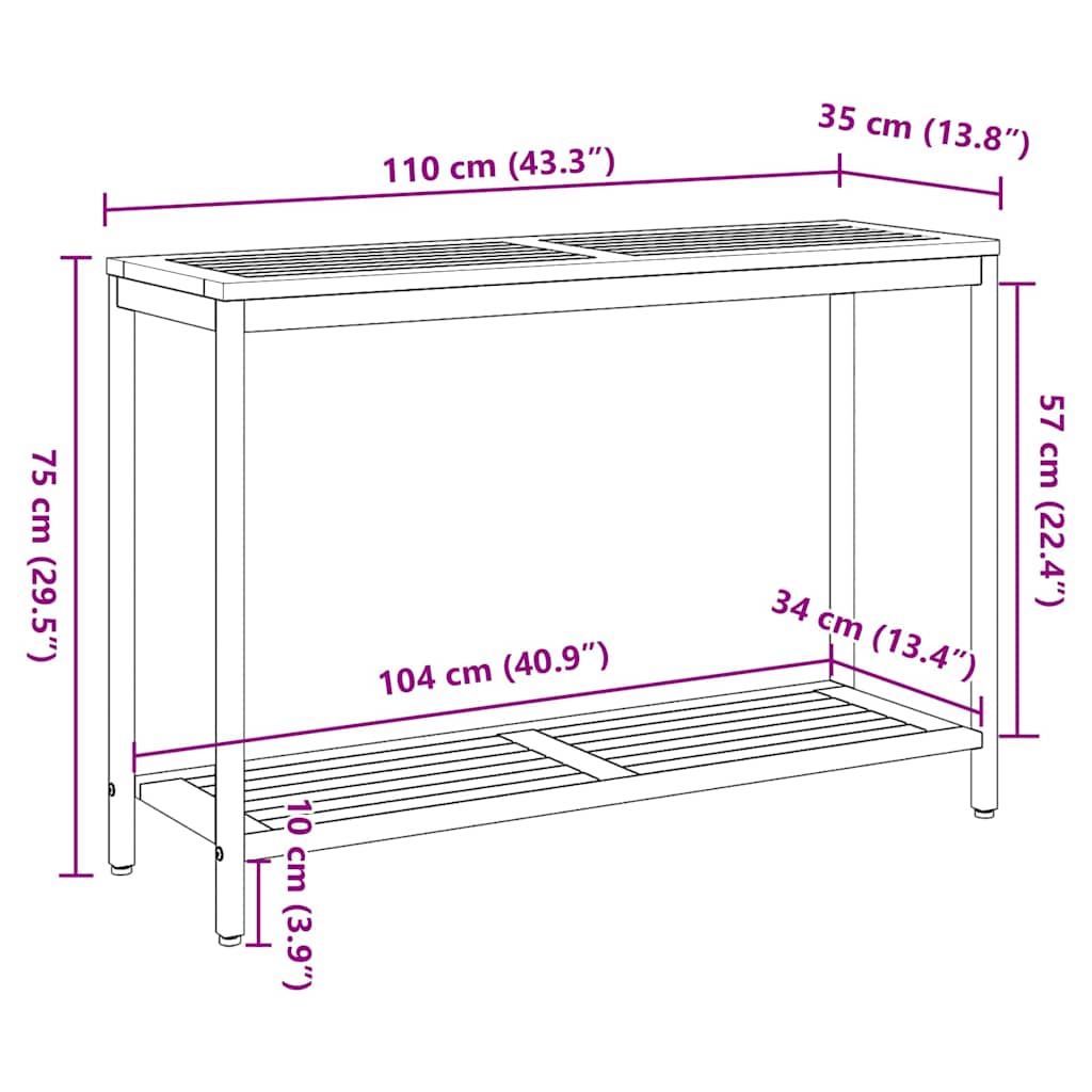 Tisch für Outdoor mit Regal Natürlich und Grau 110 x 35 x 75 cm