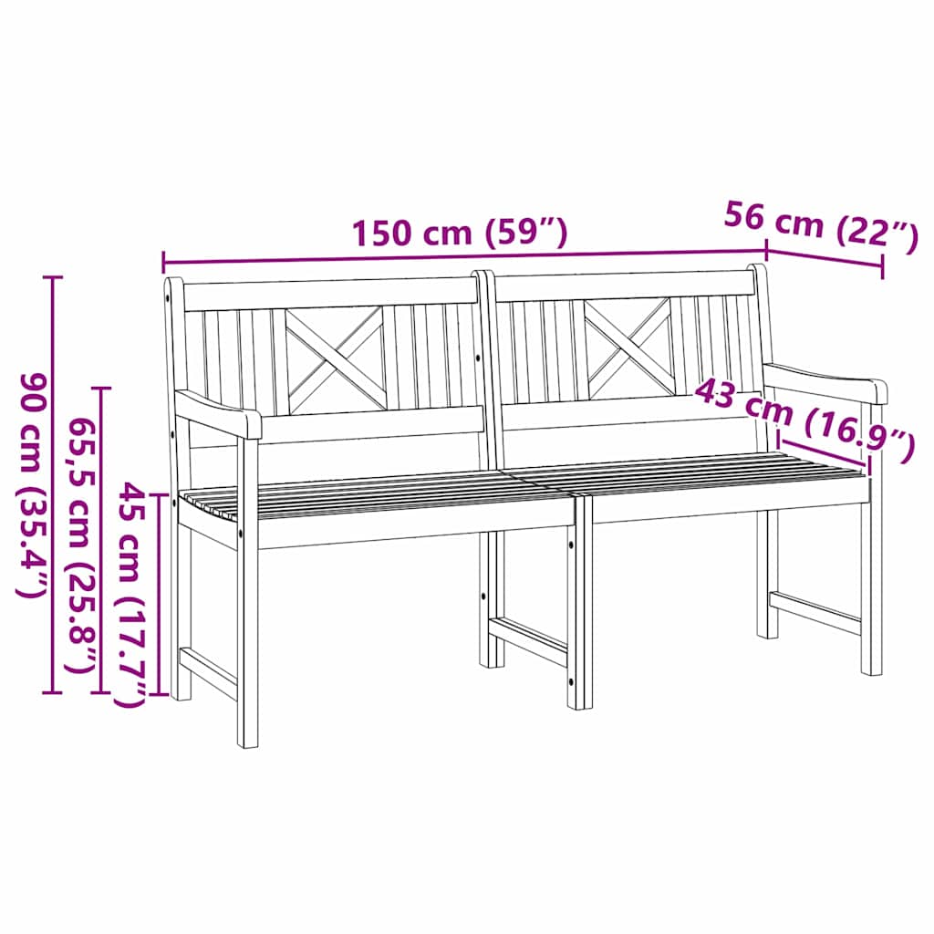 Bank Outdoor Natur 150 x 56 x 90 cm Massivholz Akazie