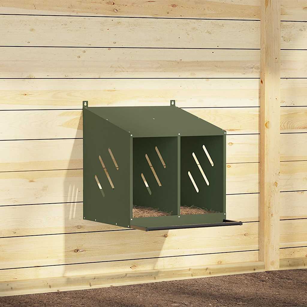 Hühner-Nistkasten mit 2 Fächern Olivgrün Metall